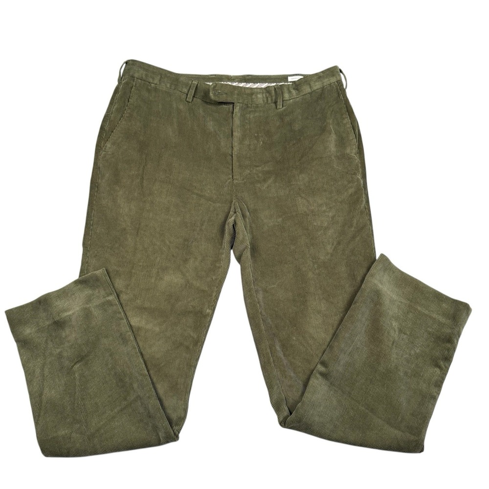 Peter Millar Nanoluxe Men's 38x30 Corduroy Pants Green Slim Straight Flat Front